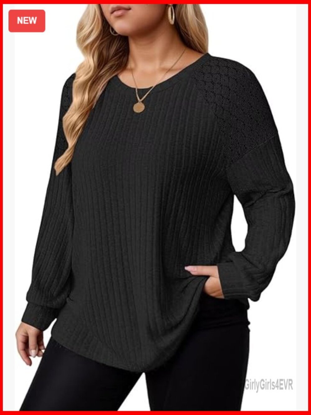 Plus Size Long Sleeve Lace Pullover Sweatshirt Women Fall Crew Neck Top